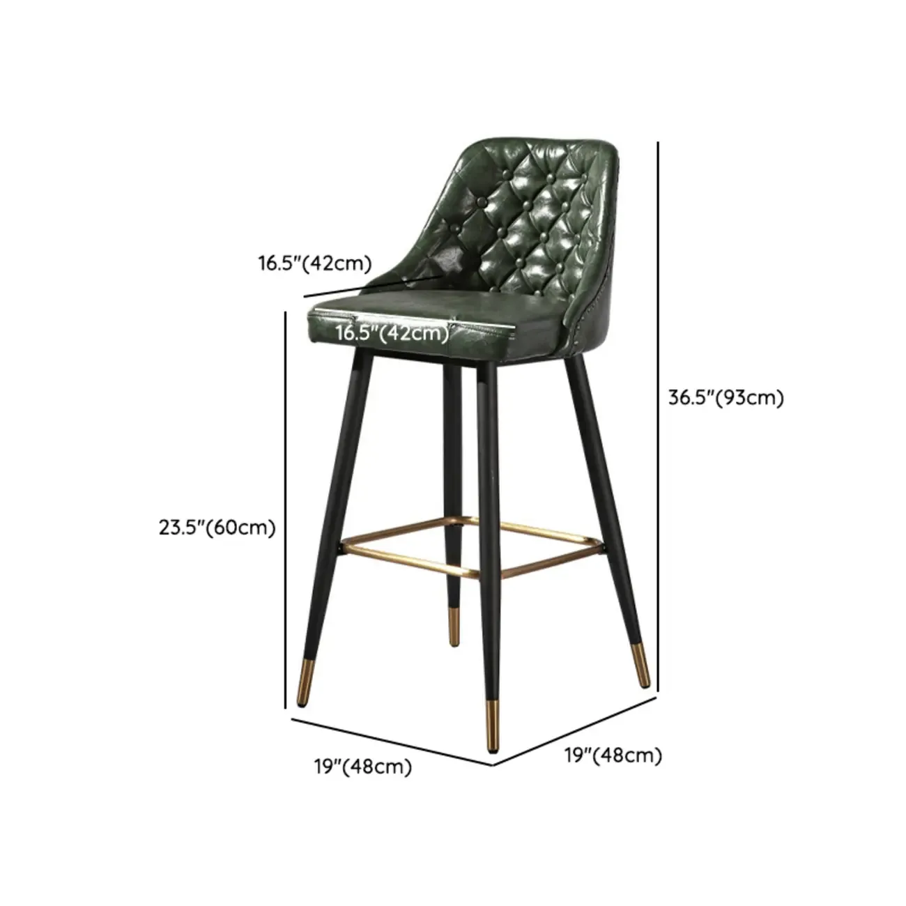 Glam Tufted Green Leather Seat Curved Back Counter Bar Stools