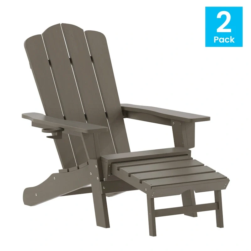 Commercial All-Weather Adirondack Chair with Pullout Ottoman & Cupholder