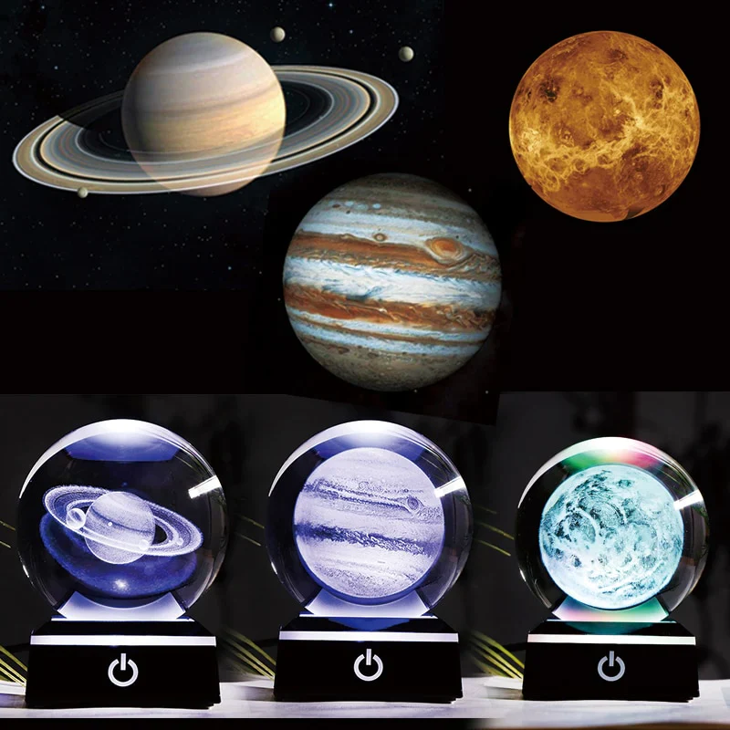 HULIANFU New 80mm K9 Crystal Solar System Planet Globe 3D Laser Engraved Sun System Ball with Touch Switch LED Light Base Astronomy Gifts - Deanwangkt
