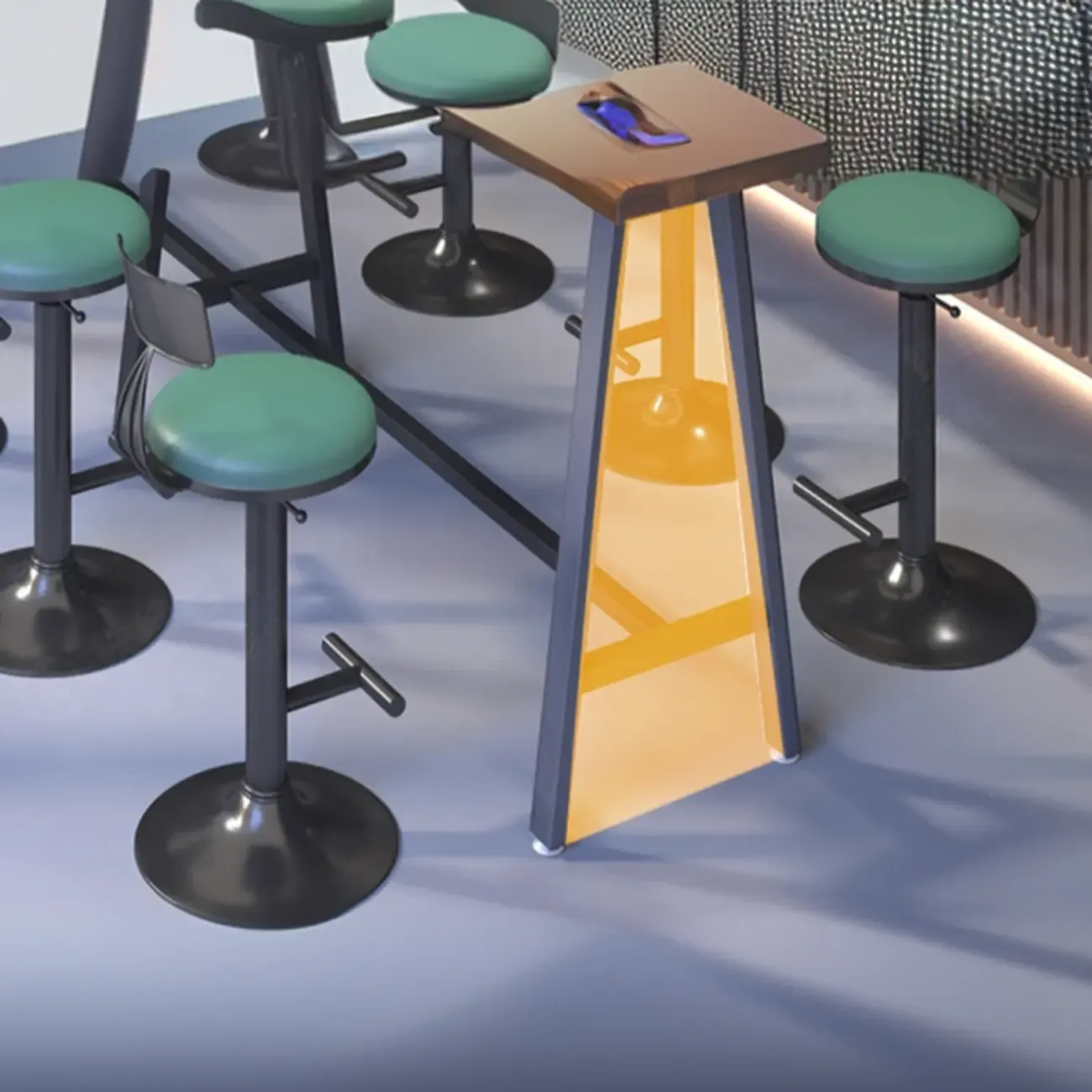 Simple Brown Pine Bar Tables with Footrest