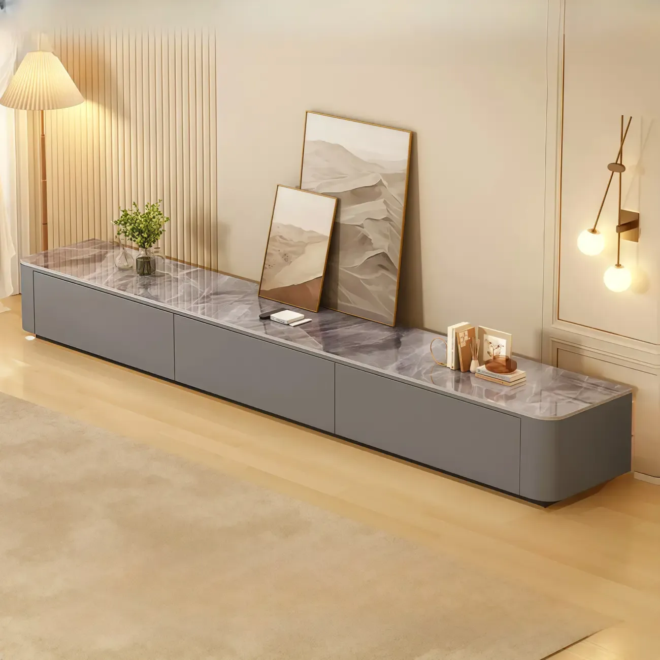 63 Sintered Stone Top Long TV Stand with Cable Management