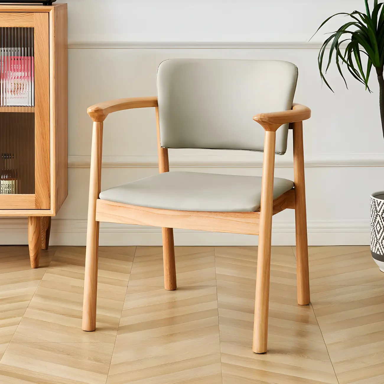 Modern Upholstered Rubberwood Arm Dining Chair Set of 2