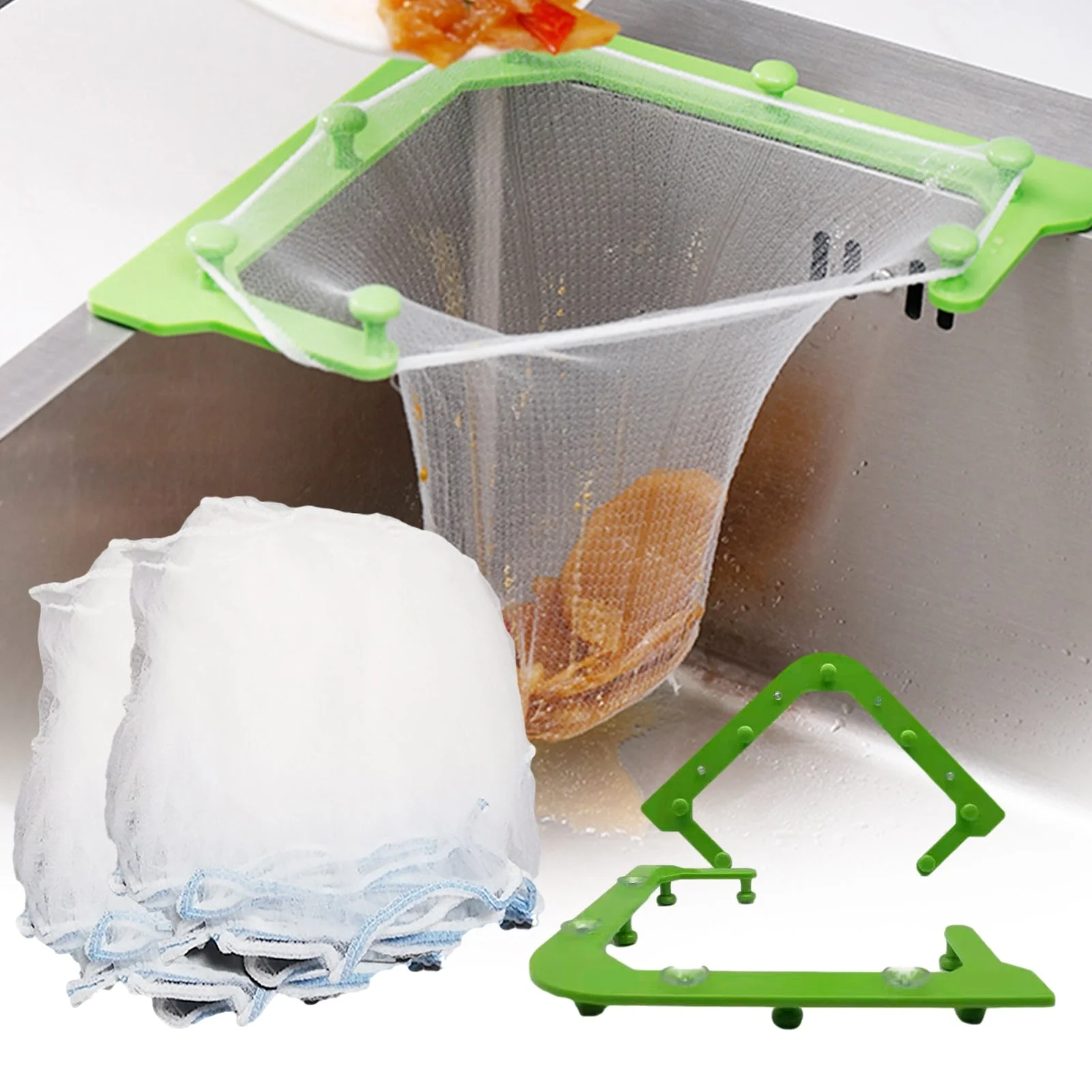 HULIANFU Kitchen Triangular Sink Strainer Drain Vegetable Fruit Drainer Basket Suction Cup Rack For Kitchen Storage Sink Filter Shelf - Deanwangkt