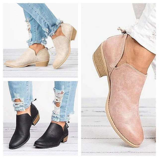 Women's Boots Slouchy Boots Chelsea Boots Outdoor Office Daily Booties Ankle Boots Summer Low Heel Cuban Heel Round Toe Elegant Casual Minimalism Walking Shoes Faux Leather Zipper Solid Color Black - Deanwangkt