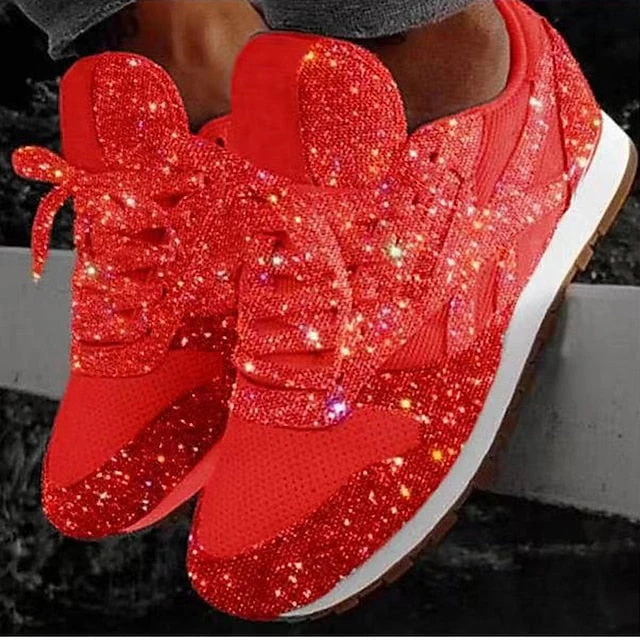 Women's Trainers Athletic Shoes Sneakers Sequins Plus Size Bling Bling Sneakers Outdoor Daily Summer Sequin Platform Flat Heel Round Toe Sporty Classic Casual Tennis Shoes Walking Shoes Mesh Lace-up - Deanwangkt