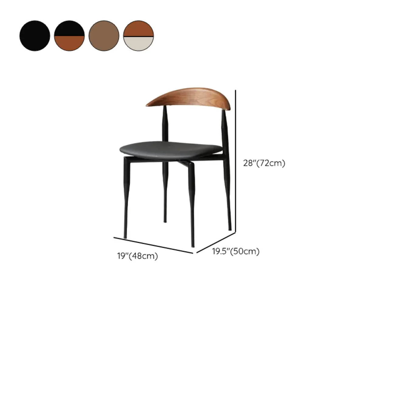 Mid-Century Modern Dining Chair with Black Leather Seat