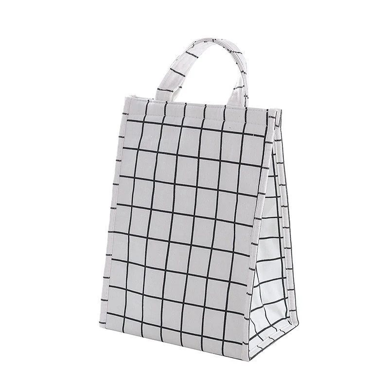 HULIANFU White plaid Cooler Functional Lunch Box Tote Insulated food storage containers Bento box Thermal Food Picnic Lunch Bag For kids - Deanwangkt