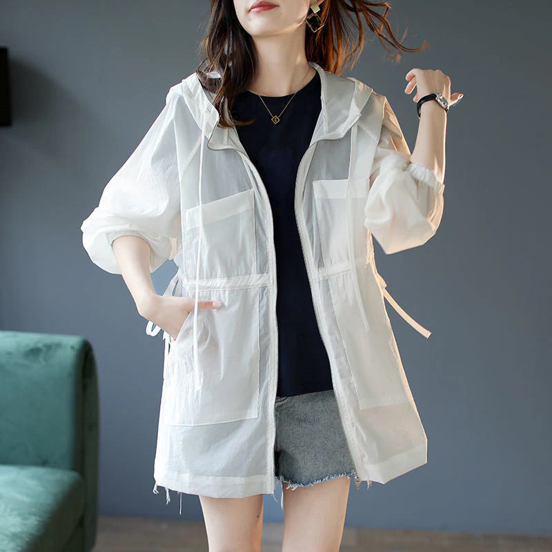 Hulianfu Jackets Women Hooded Fashion Thin Sheer Chic Soft Summer Femme Solid Ins Korean Style Sun-proof Harajuku High Street Holiday New - Deanwangkt