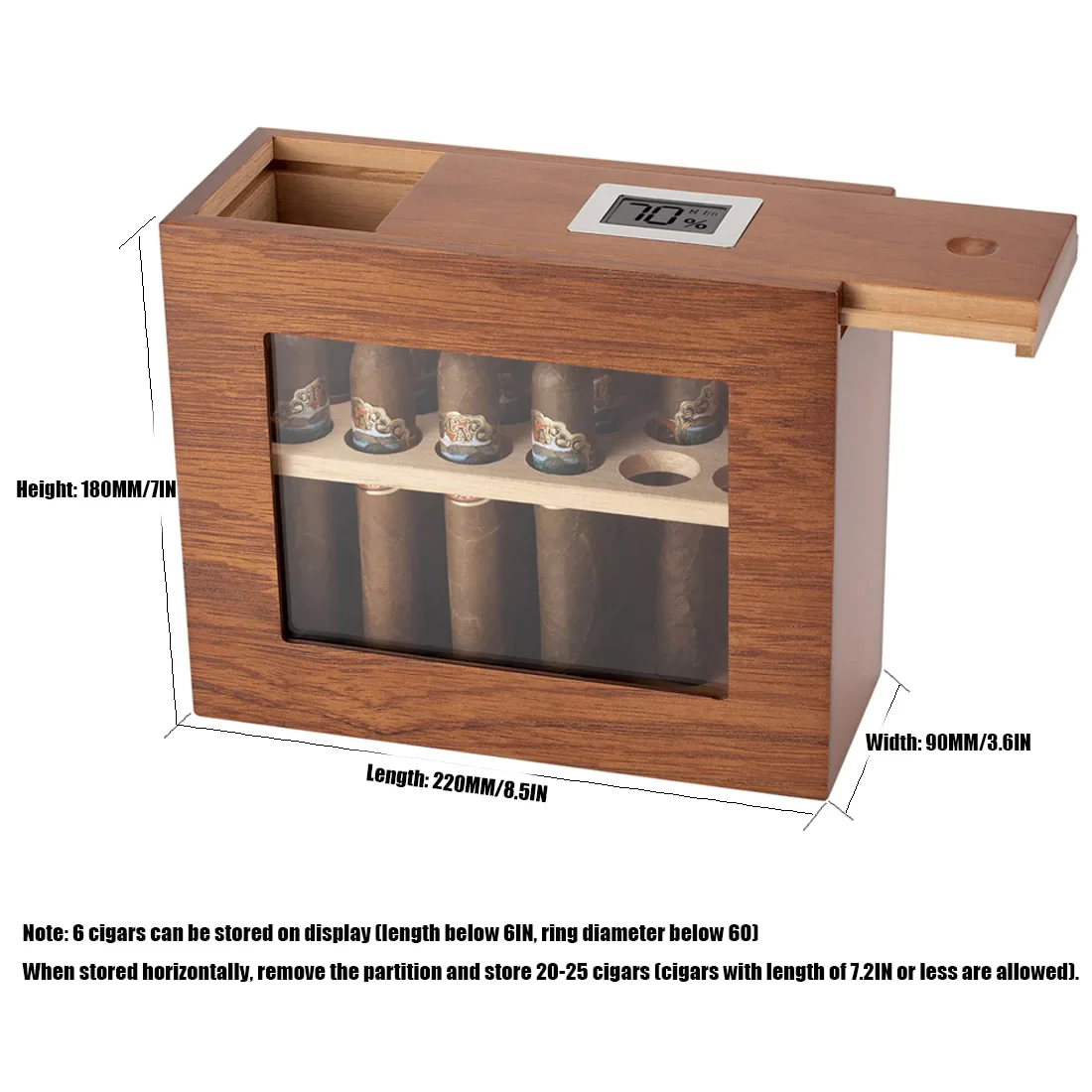 HULIANFU New Wooden Humidor Box For Cigar W/ Hygrometer Humidifier Portable Glass Window Cedar Wood Case Fit 12-25 Cigars Storage Cabinet - Deanwangkt