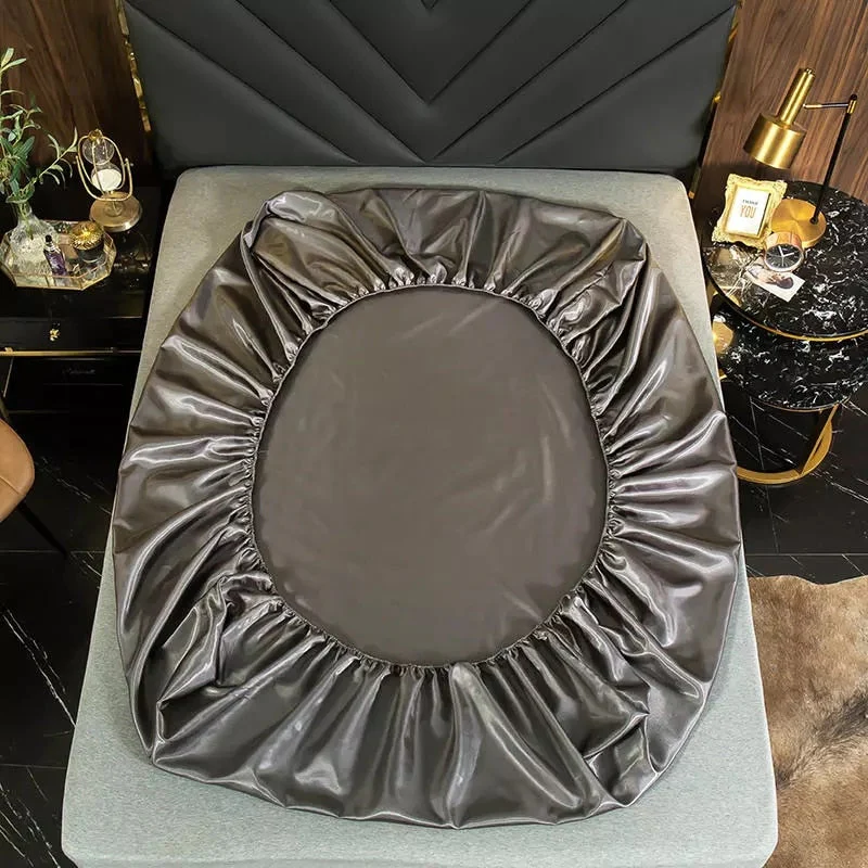 HULIANFU  WOSTAR Luxury ice silk fabrics elastic fitted sheet summer solid bedding mattress protector cover queen king size bed sheet set - Deanwangkt