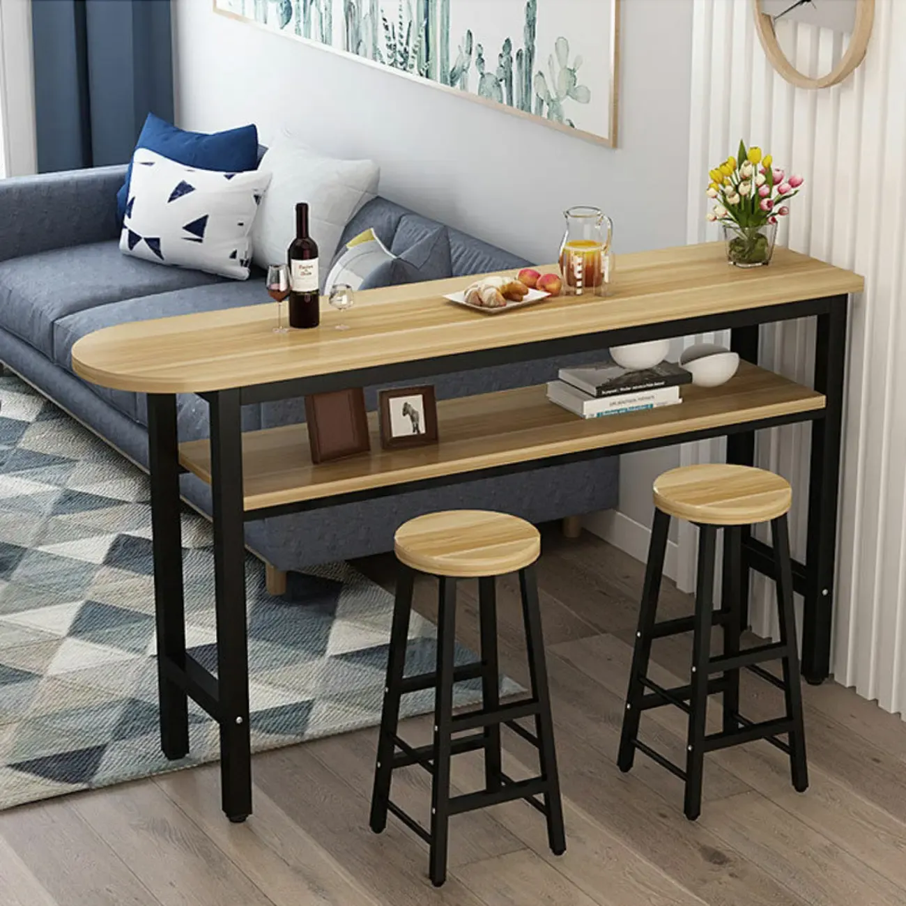 Irregular Natural Wooden Metal Fixed Top Bar Tables