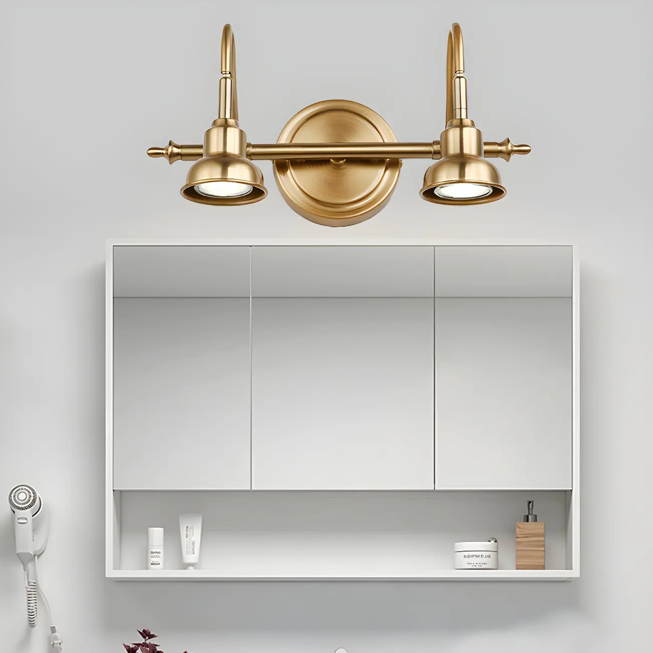 Minimalist Brass LED Vanity Light with Subdued Light for Bathroom