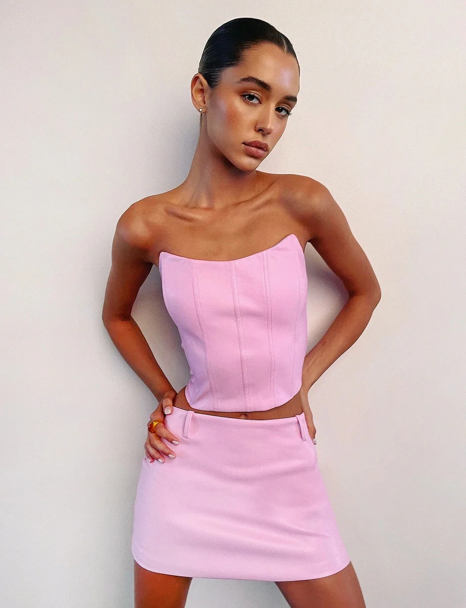 Hulianfu High Quality Summer Crop Top Women Fishbone Double Layer Pink PU Leather Sexy Crop Top Fashion Lady Clubwear Party - Deanwangkt