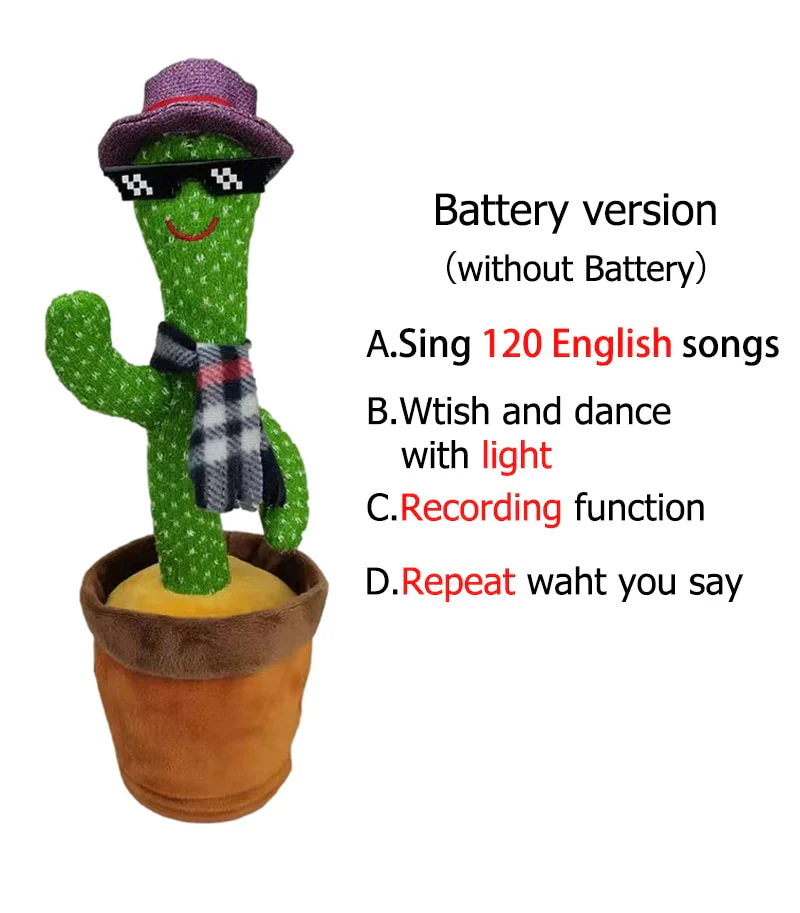 HULIANFU New Electronic Dancing Cactus Singing Dancing Decoration Gift for Kids Funny Early Education Toys Knitted Fabric Plush Toys - Deanwangkt