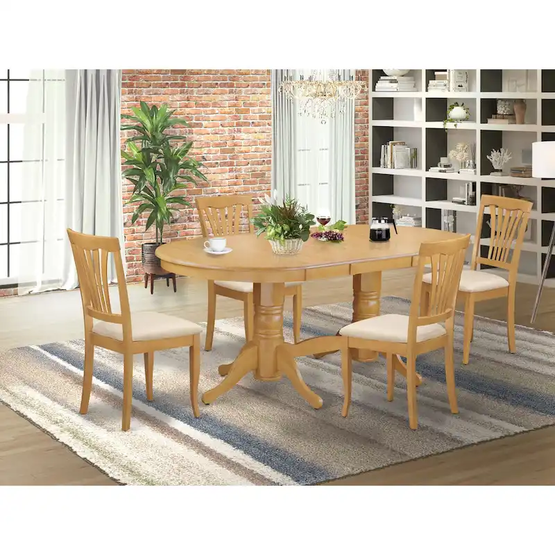 East West Furniture 5 Piece Table Set for 4 an Oval Kitchen Table and 4 Chairs, Oak(Seat Type Options)