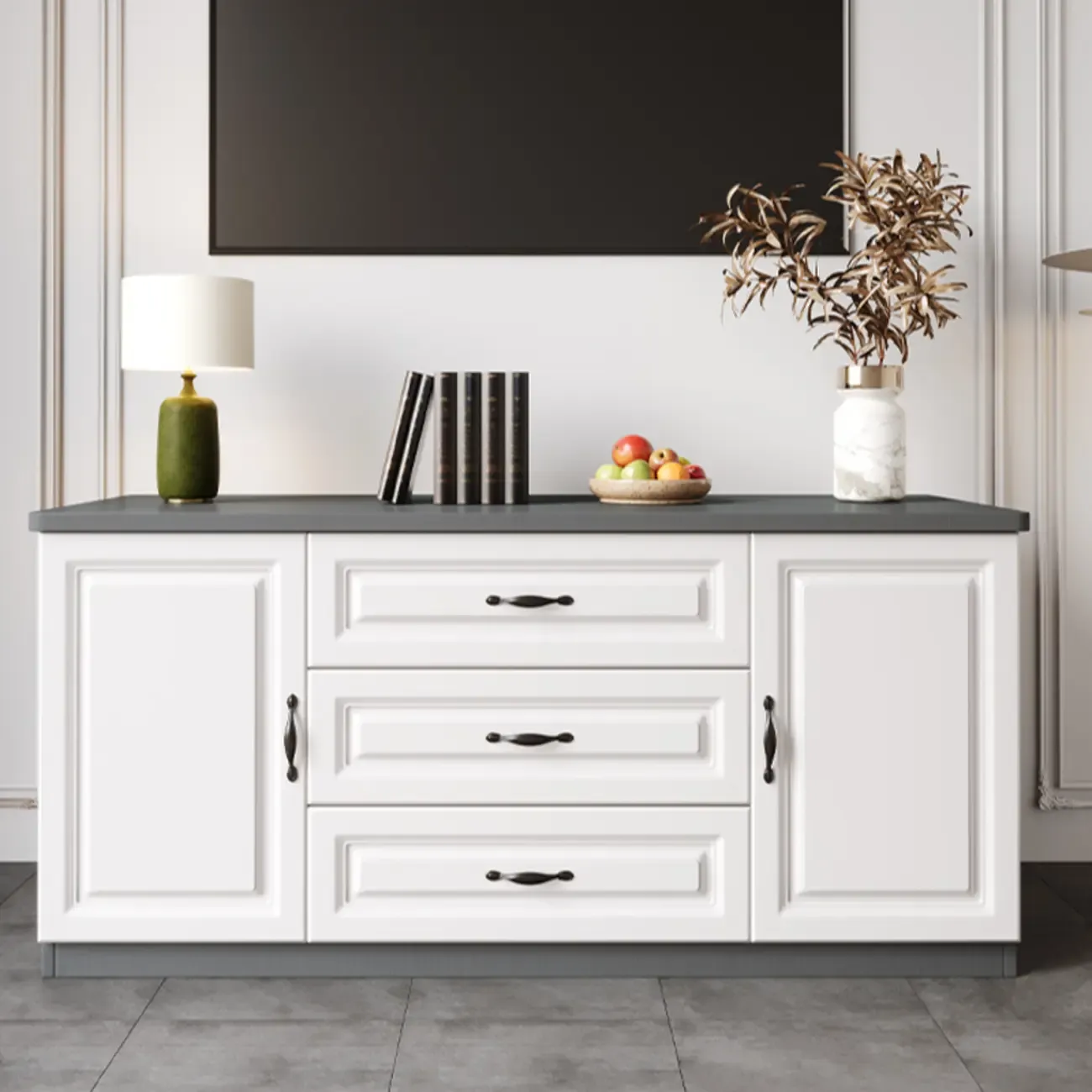 Modern Long Wood TV Stand with Cabinets