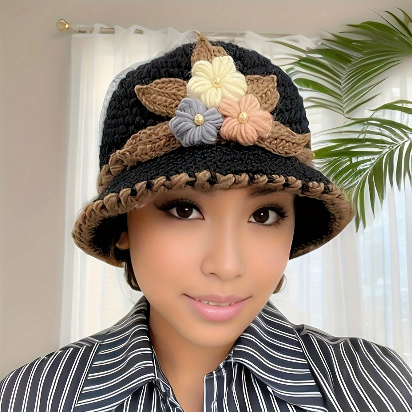 Elegant Floral Crochet Bucket Hat - Soft, Lightweight, Warm, and Breathable Fisherman Cap for Women - Perfect for Autumn and Winter Seasons - Deanwangkt