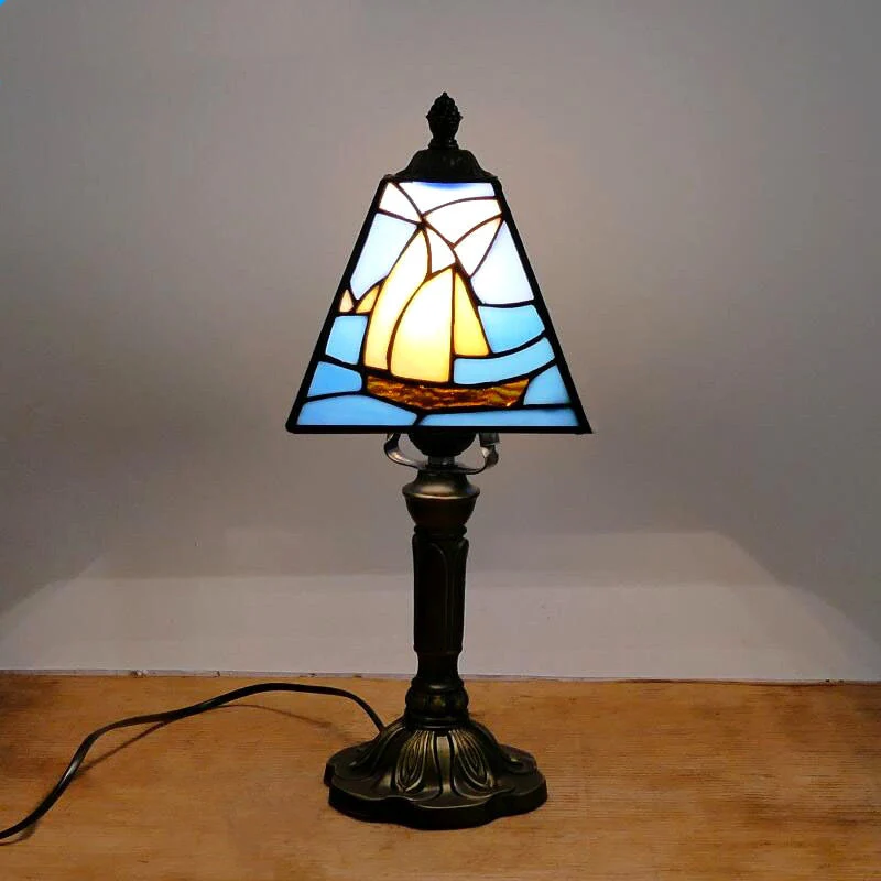 HULIANFU 2026  Mediterranean Style Restaurant Bar Cafe LED Vintage Desk Lamp Bedside Colorful Glass Table Lamps Nightstand Light Bedroom Lamp - Deanwangkt