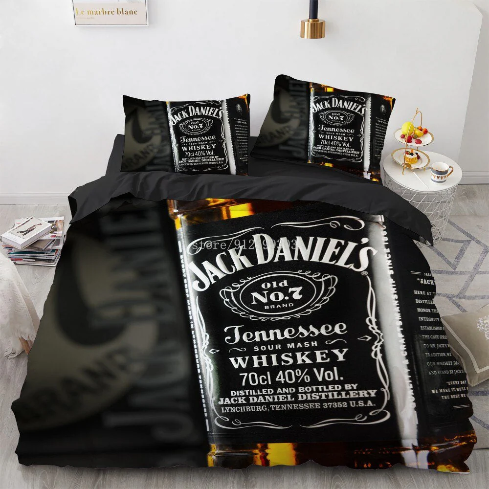 HULIANFU Interesting Cartoon Whisky Bedding Set Jack Daniels Duvet Cover Set Pillowcase Comforter Sets For Aldults Gift US EU AU UK Size - Deanwangkt