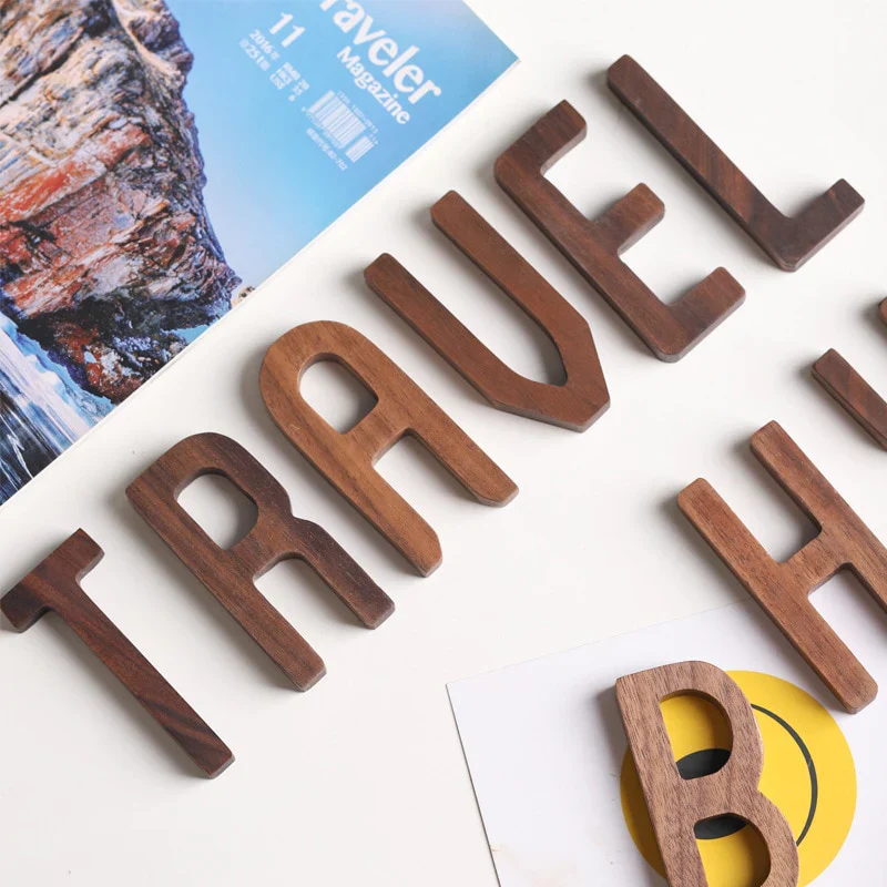 HULIANFU NEW Nordic Style Black Walnut Letter Decorative Letters Combination Wall Decoration DIY Letter Home Decoration Wooden Alphabet - Deanwangkt