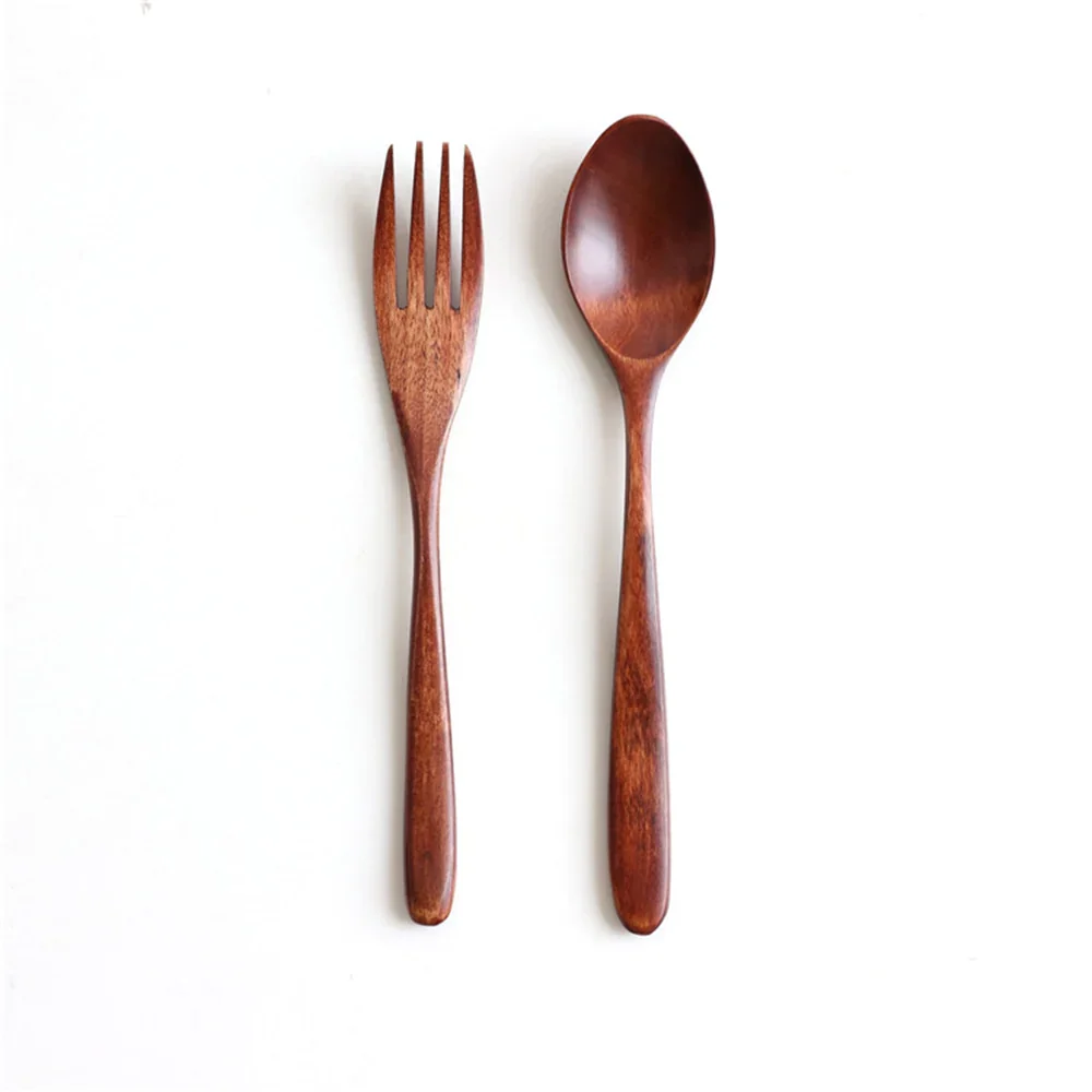 HULIANFU Natural Wooden Spoon & Fork Dinner Kit Rice Soups Utensil Cereal Handmade  Home Tableware Dinnerware Cutlery For Kicthen - Deanwangkt