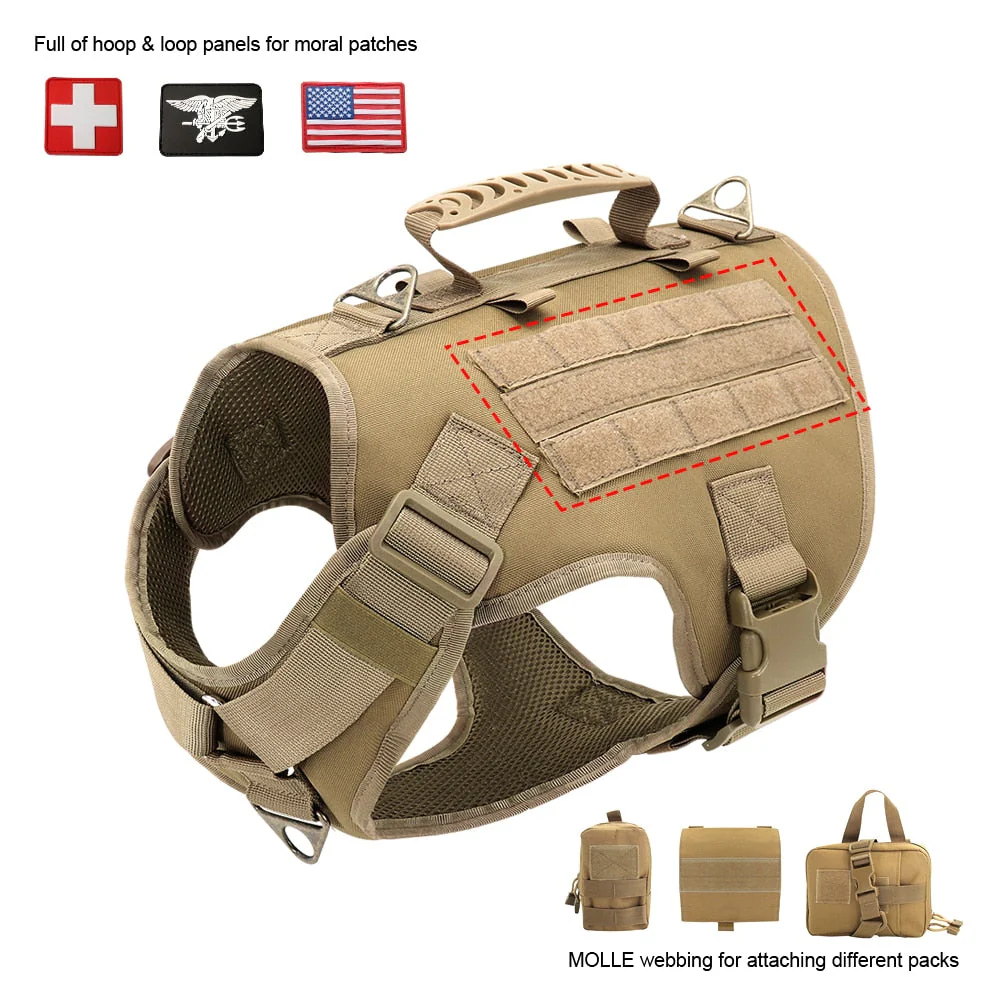 HULIANFU Tactical Dog Harness Pet Military Training Dog Vest German Shepherd Dog Harness Molle Vest For Medium Large Dogs - Deanwangkt