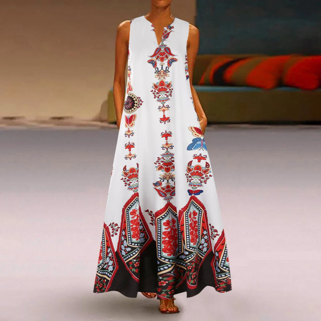 Floral Print Boho Casual Long Dress Summer Clothes For Women V-neck Sexy Off Shoulder Ladies Dresses Plus Size Maxi Dress - Deanwangkt