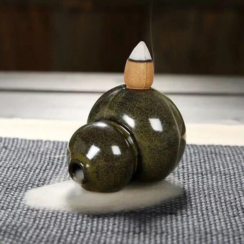 HULIANFU Leaf Tower Incense Ceramic Burner Fragrance Holder Backflow Censer Creative Aromatherapy Smoke Reflux Incense Stick Incense - Deanwangkt