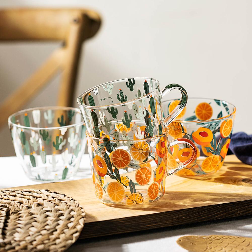 HULIANFU MDZF SWEETHOME 500ml Yellow Peach Cactus Glass Tea Milk Cups With Scale Coffee Mug Party Creative Drinkware Tumbler Water Cups - Deanwangkt