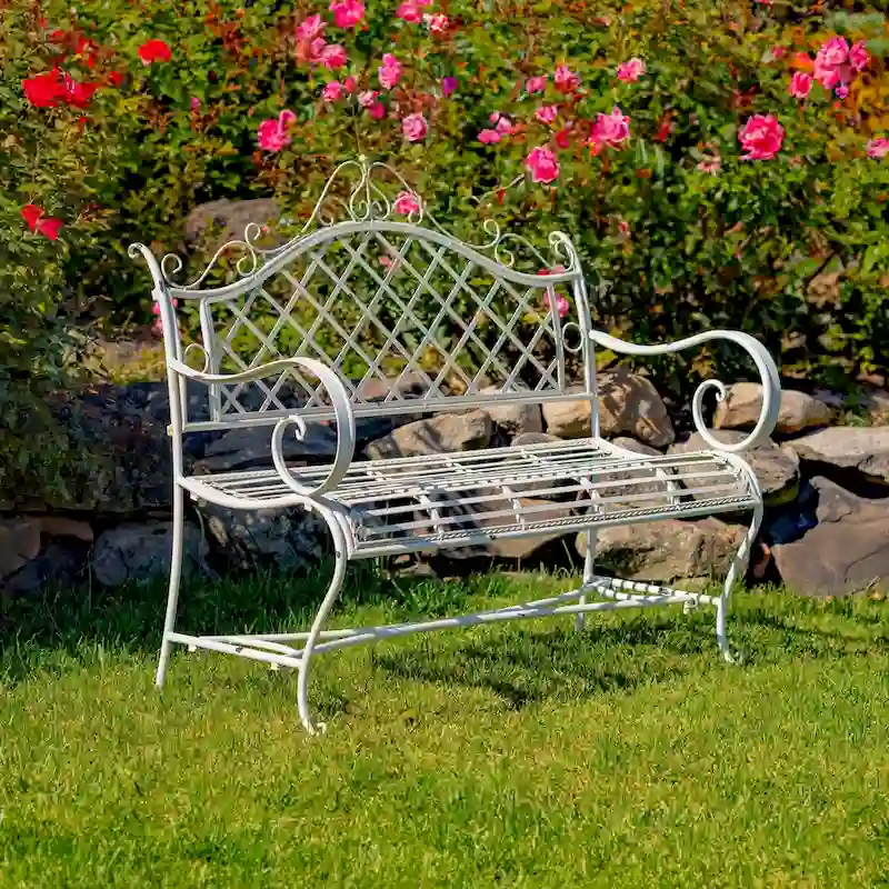 Iron Garden Bench  Stephania  in Antique White