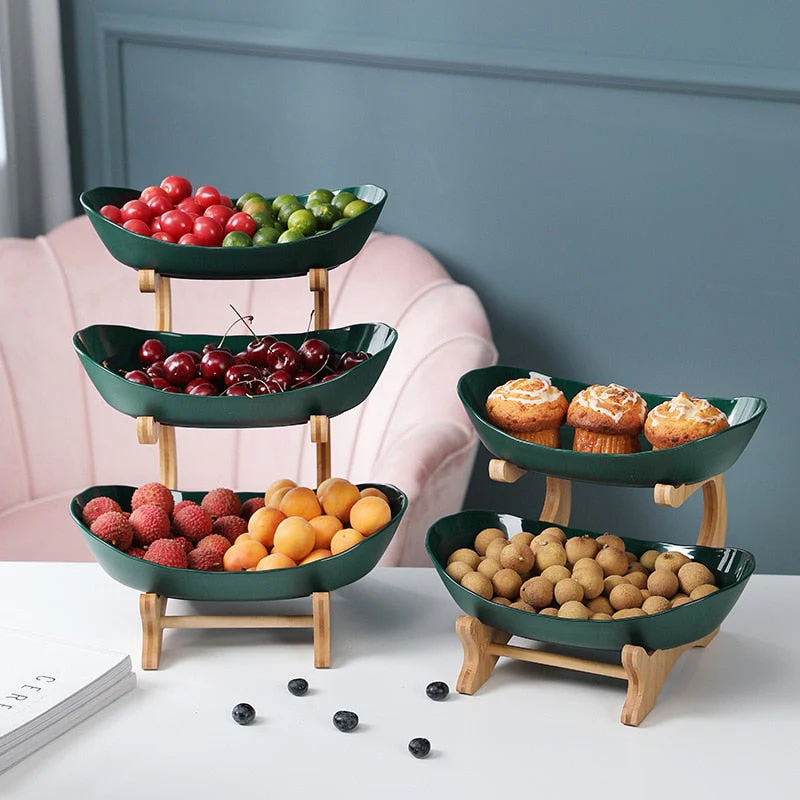 HULIANFU Table Plates For Serving Plates Dinnerware Wooden Partitioned Dish Snack Candy Cake Stand Bowl Food Fruit Plates Set Tableware - Deanwangkt
