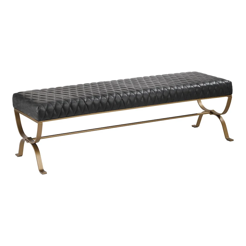 Aurelle Home Modern Leather and Brass Iron Bench