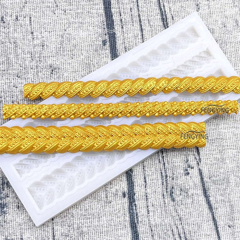 HULIANFU Pearl Rope Wave Flower Gemstone Shape Cake Side Lace Silicone Sugarcraft Mold Fondant Cake Decorating Tools - Deanwangkt