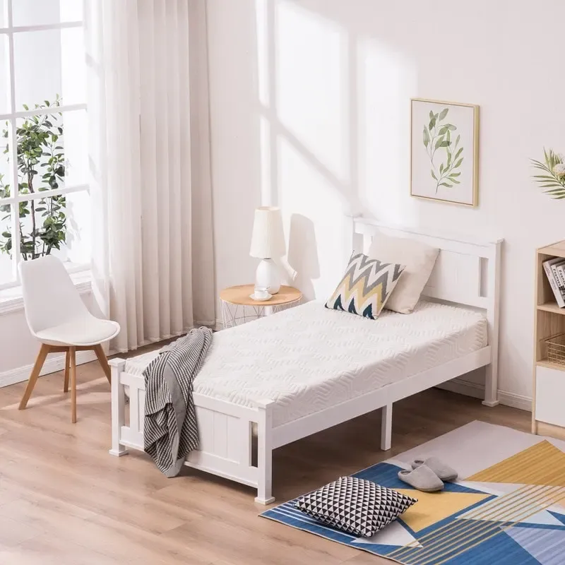 Classic Design Panel Bed Frame with Headboard White