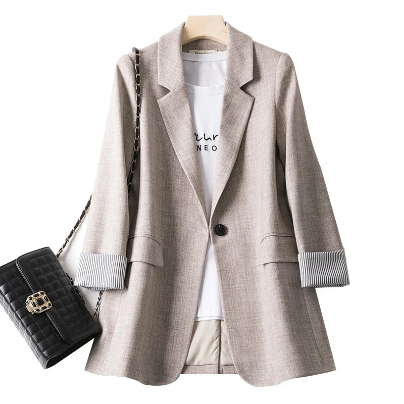 Women's Long Sleeved Spring Casual Blazer New Fashion Business Solid Color Blazer Women's Office Blazer Women's Coat Jacket - Deanwangkt