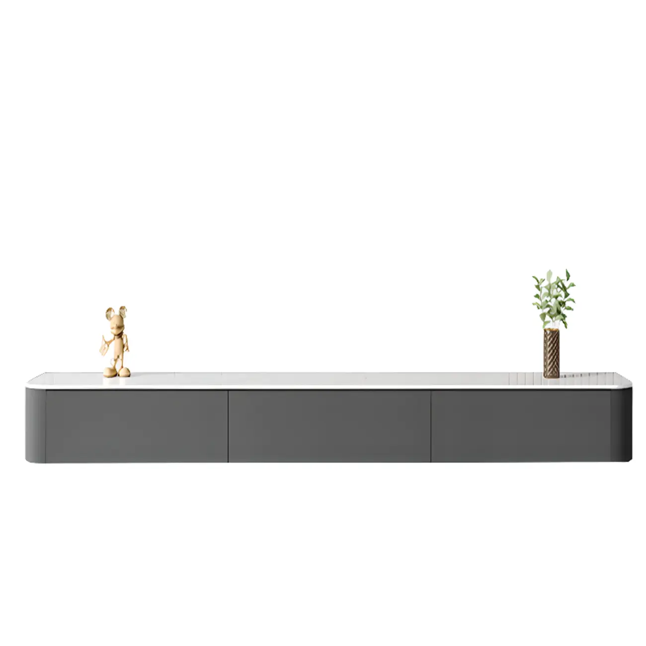 87 Grey Solid Wood Long Floating TV Stand with Drawers