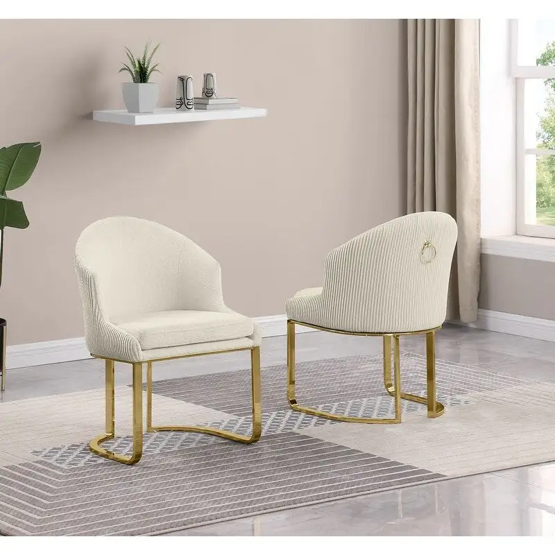 Teddy Fabric Gold Chrome Dining Chairs (Set of 2) - N/A