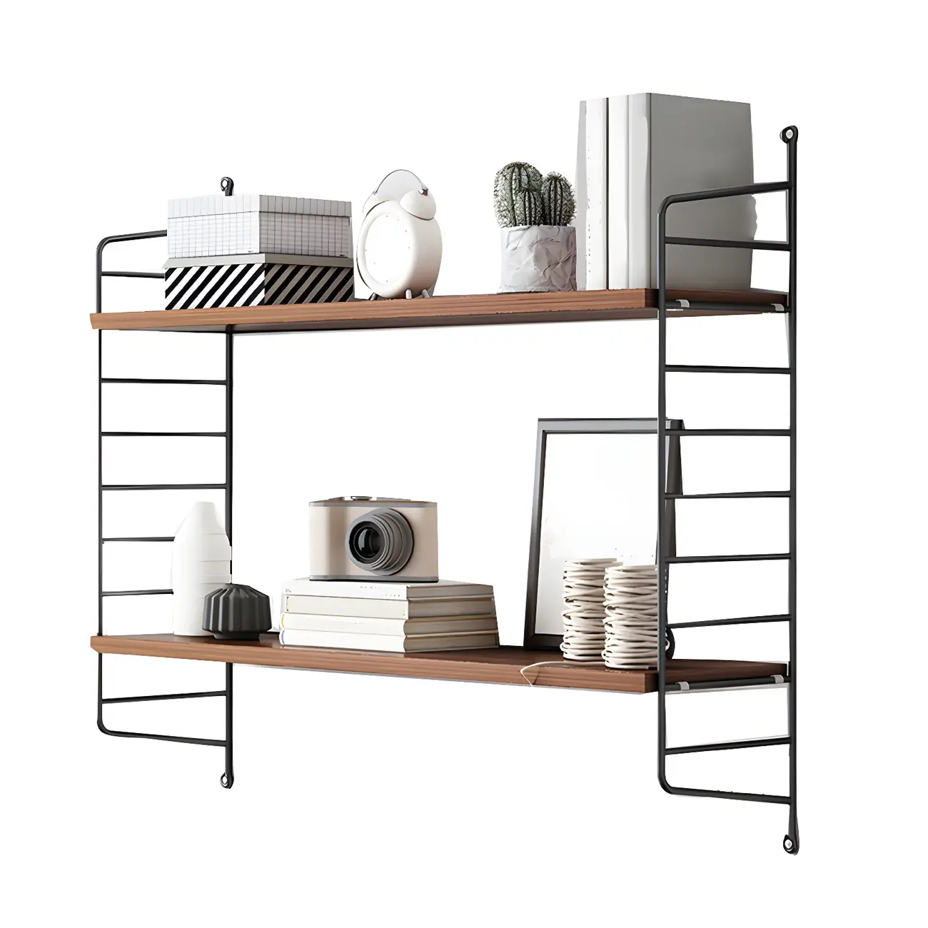 3-Shelf Nut-Brown Wall-Mounted Wood Open Bookcase