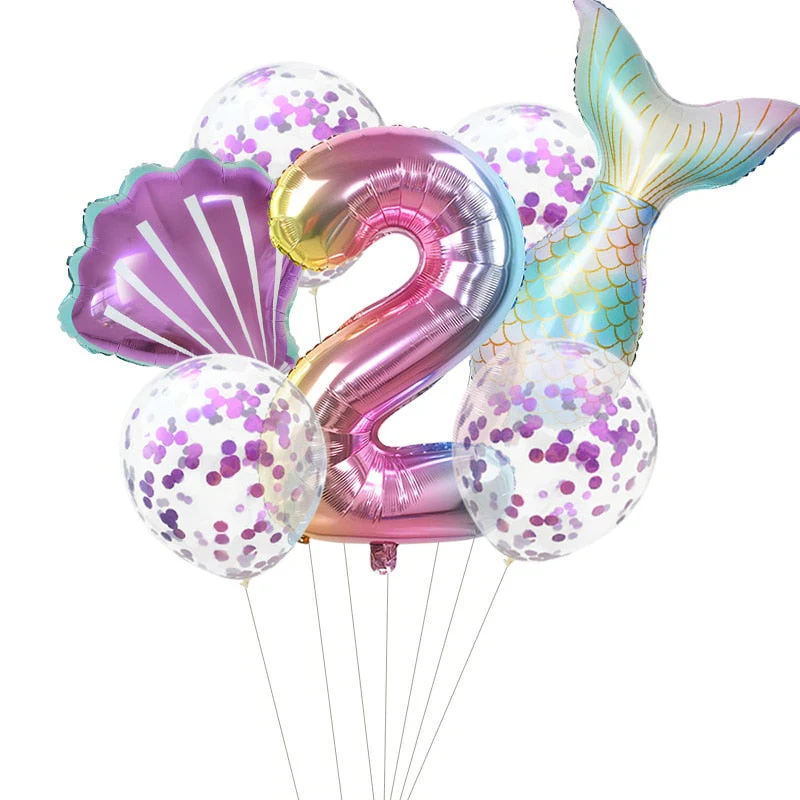 HULIANFU Little Mermaid Party Balloons 32inch Number Foil Balloon Kids Birthday Party Decoration Supplies Baby Shower Decor Helium Globos - Deanwangkt