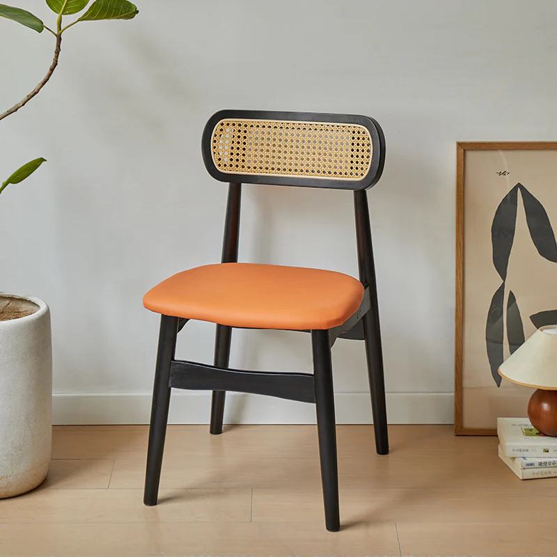 Rustic Black Wooden Armless Dining Chair with Handwoven Back