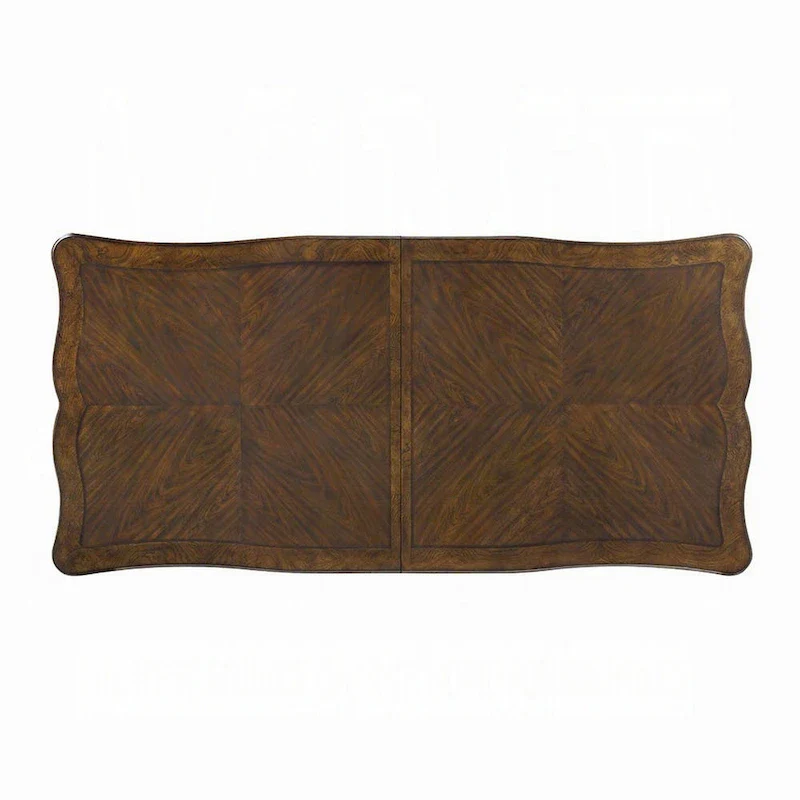 Maver Dining Table, Carved Silver Trim 90-114 Inch Classic Antique Oak