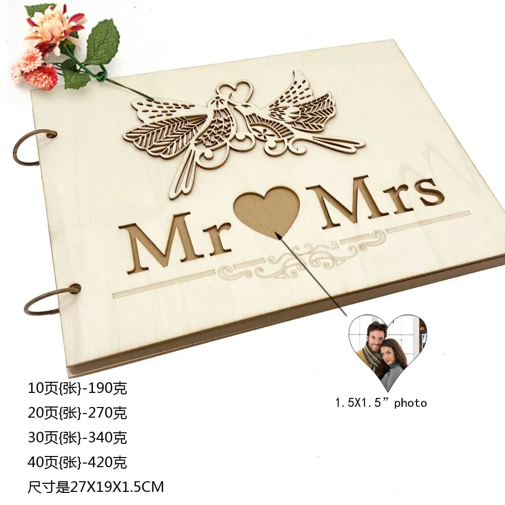 HULIANFU New Wooden Wedding Guestbook Reception Book Sign-in Book Personalized Mr. and Mrs. Photo Frame Wedding Decoration Supplies - Deanwangkt