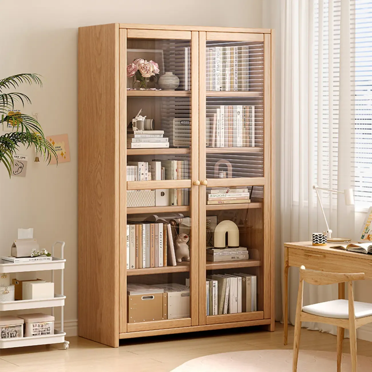Rectangle Wooden Glass Door Closed-back Office Bookcase