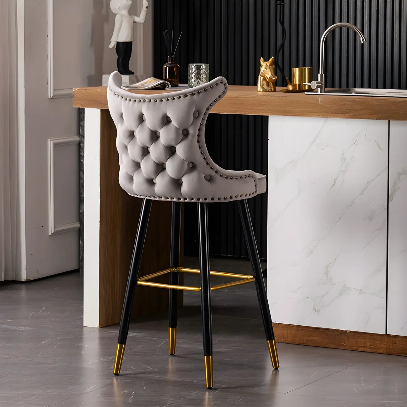 Velvet Upholstered Wingback Counter Height Bar Stools