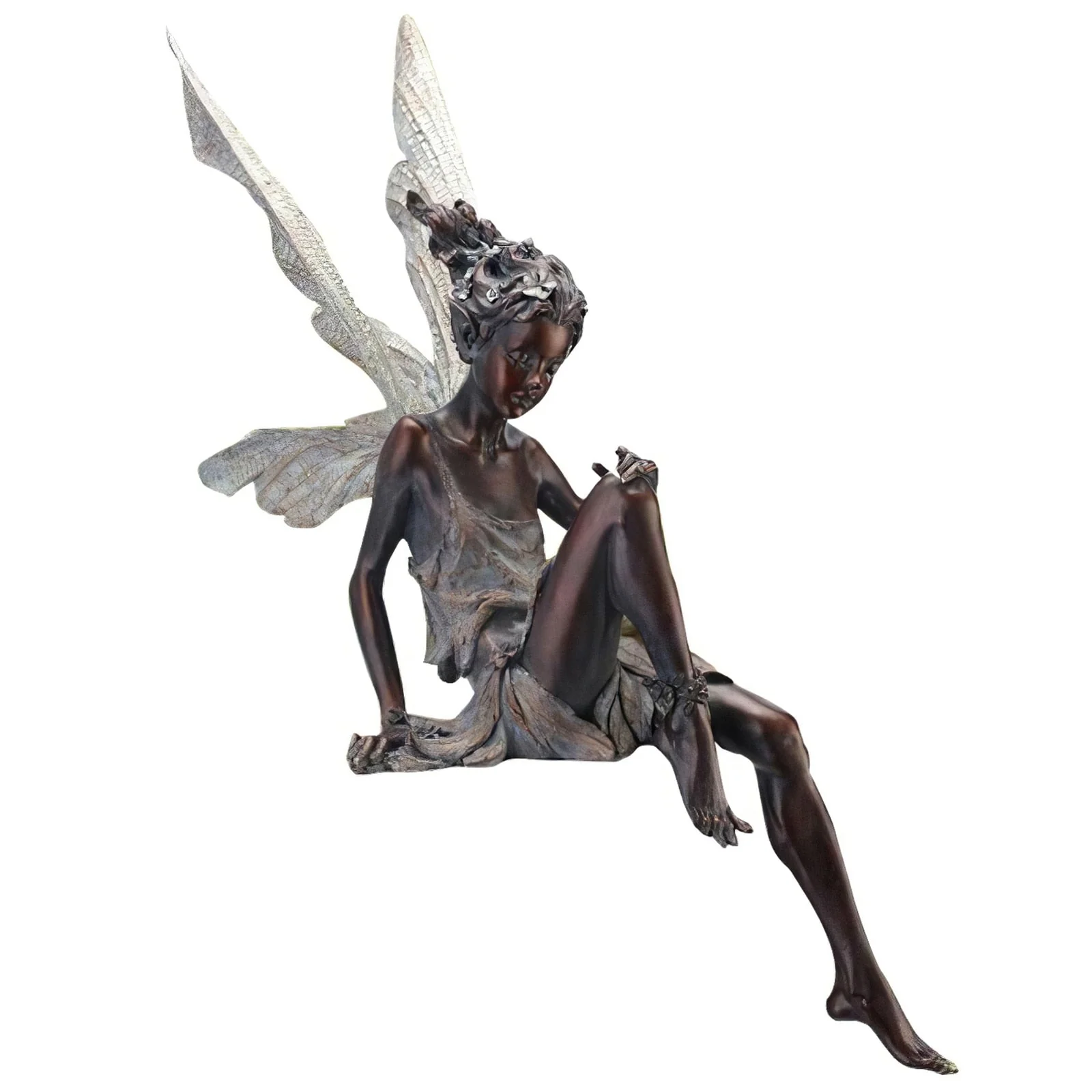 HULIANFU Tudor And Turek Resin Sitting Fairy Statue Garden Ornament Porch Sculpture Yard Craft Landscaping for Home Garden Decoration - Deanwangkt