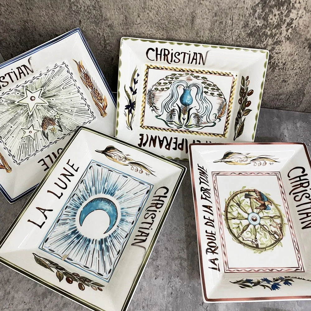 HULIANFU Retro Plate Bone China Dinner Set Nordic Kitchen Ceramic Dessert Charger Plates for Wedding Tableware Trays Decorative Mug Cup - Deanwangkt