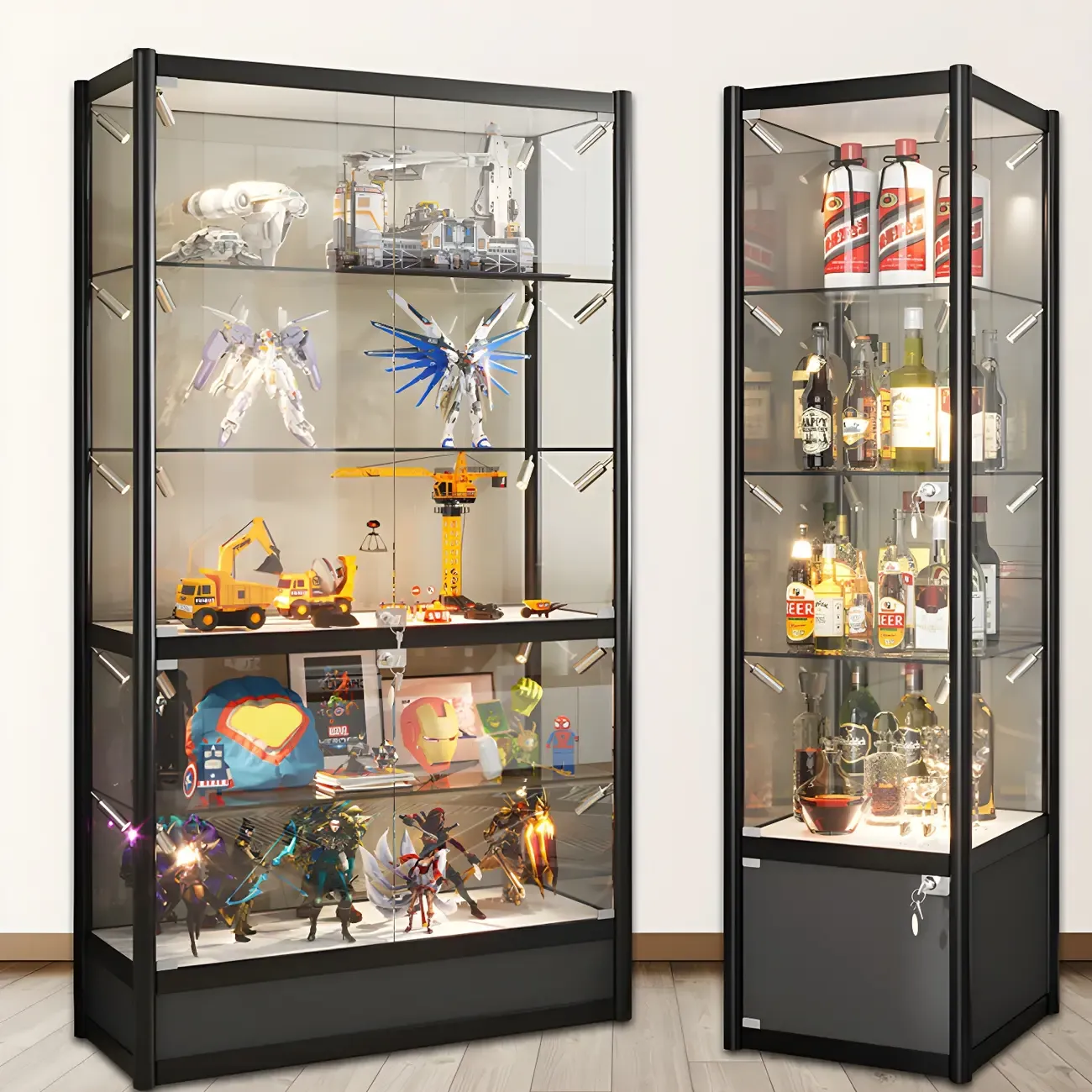 Rectangular Black Clear Glass Metal Frame Curio Cabinet