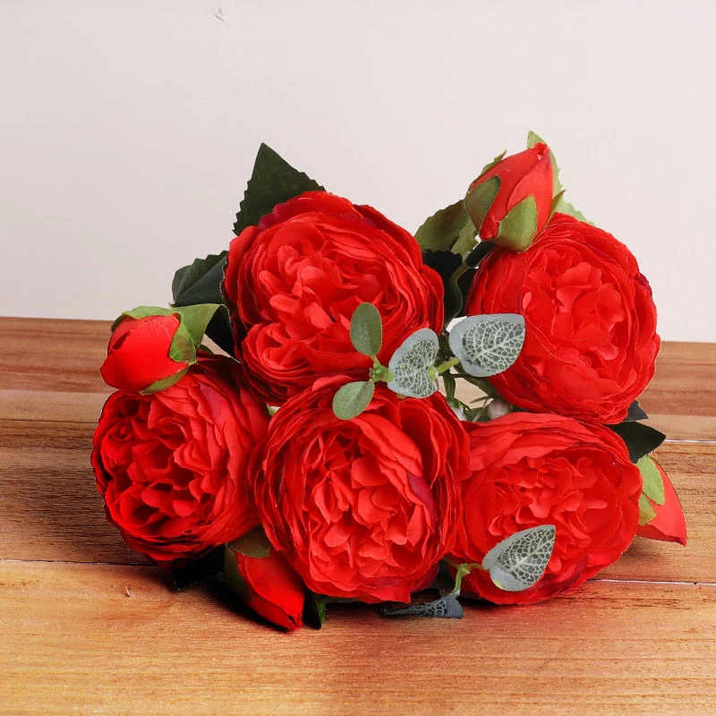HULIANFU 2026  30cm Rose Pink Silk Bouquet Peony Artificial Flowers 5 Big Heads 4 Small Bud Bride Wedding Home Decoration Fake Flowers Faux - Deanwangkt