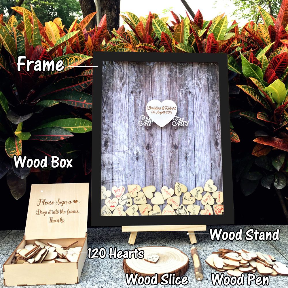 HULIANFU Wedding Guest Book Personalized Wedding Decoration Rustic Sweet Wedding Guestbook 120pcs Small Wood Hearts - Deanwangkt