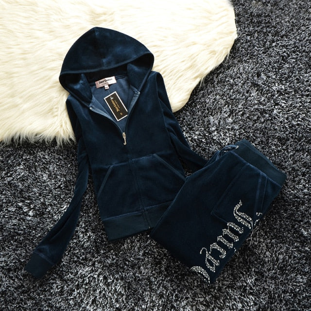 Hulianfu Spring/Fall Women's Brand Velvet Fabric Tracksuits Velour Suit Women Track Suit Hoodies And Pants fat sister sportswear - Deanwangkt